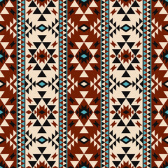 Ethnic geometric stripes pattern. Vector ethnic aztec geometric stripes vintage color seamless pattern background. Use for fabric, textile, ethnic interior decoration elements, upholstery, wrapping. - obrazy, fototapety, plakaty