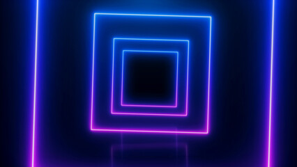 Neon geometric glow purple on black background. Glowing reflection technology backdrop