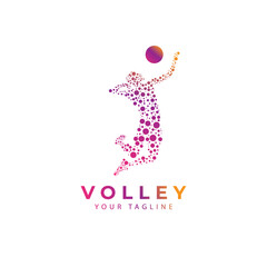 Volleyball vector logo  volleyball player  jump smash  symbol design illustration