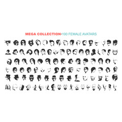 Woman realistic avatar set vector illustration. Beautiful young girls female portrait with different hair style isolated.