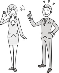 グッドポーズをするビジネスマン、ビジネスウーマン