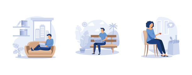 Mindful lifestyle. Simple living, minimalist lifestyle, downshifting, slow living, reduced consumption, find balance, no stress life. set flat vector modern illustration