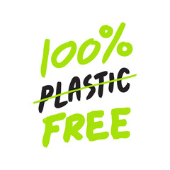 100% Plastic free product sign. Hand draw vector.