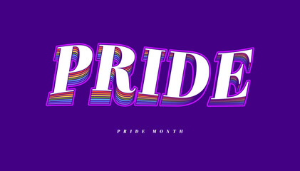 PRIDE Rainbow Lettering in Retro Style. Rainbow Pride Text Isolated on Light Blue Banner Background. Typography Design Element for Pride Month.