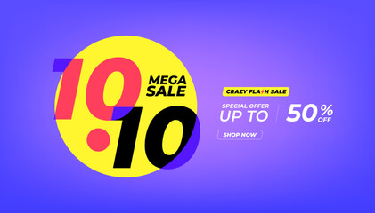 10.10 Shopping day Poster or banner. 10.10 Mega sale banner template design for social media and website.