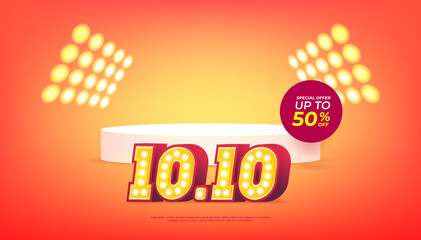 10.10 Shopping day sale poster or flyer design. Global shopping world day sale on colorful background. 10.10 Crazy sales online.