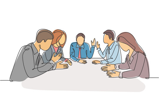 One continuous line drawing of young male and female sales managers meeting to discuss company goal target at the office. Sales marketing strategy concept. Single line draw design vector illustration