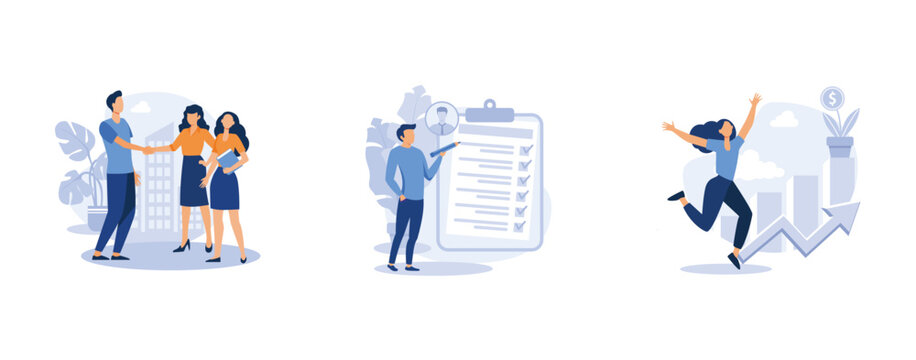 Career Development. New Team Members, Employee Assessment, Career Growth, Performance Review, SWOT Analysis, Job Position. Set Flat Vector Modern Illustration