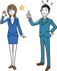 グッドポーズをするビジネスマン、ビジネスウーマン