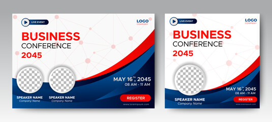 Annual Business Conference live webinar banner invitation and social media post template. Business webinar invitation design. Vector EPS 10