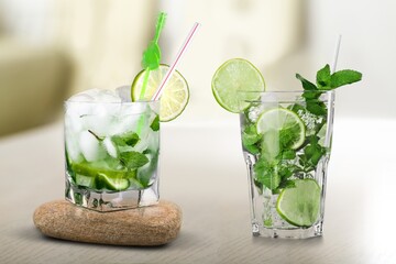 Summer refreshing drink cocktail with ice. Healthy drinks