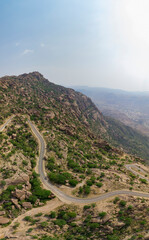 Fototapeta na wymiar Aerial views of the Jabal Shada Mountain Reserve in the Al Baha region of Saudi Arabia