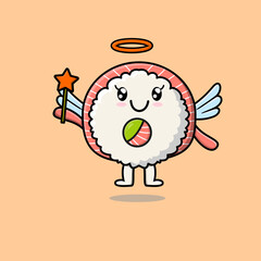 Cute Cartoon sushi character in the form of fairy in flat cartoon style concept