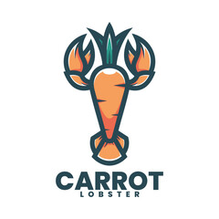 Vector Logo Illustration Carrot Lobster Simple Mascot Style.