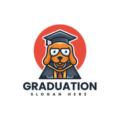 Vector Logo Illustration Graduation Dog Mascot Cartoon Style.