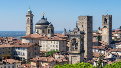 Obraz premium Bergamo, Italy. Landscape at the towers and bell towers of the old town. One of the most beautiful cities in Italy