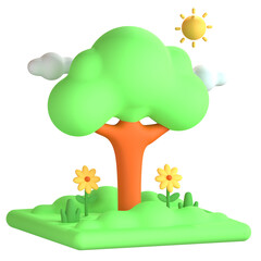 3d icon illustration of a tree with flowers