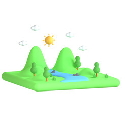 3d icon illustration mountain landscape river nature environment