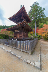wooden pagoda in Jojakko-ji Temple, Kyoto, Japan in autumn season