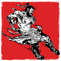 Superhero actions icon set in cartoon china brush style. vector illustration