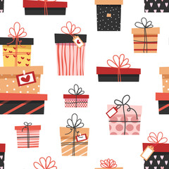 Gift boxes pattern. Colorful wrapped paper fabric.