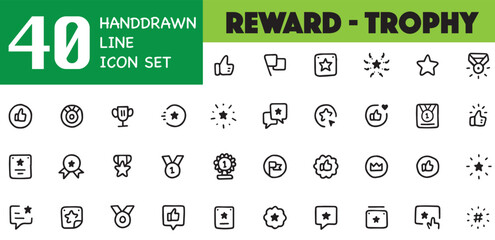 REWARD ICON SET, TROPHY ICON PACK, HAND DRAWN ICON, LINE ICON, ICON