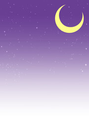 Obraz na płótnie Canvas 夜空と三日月　キラキラ　紫色のグラデーション