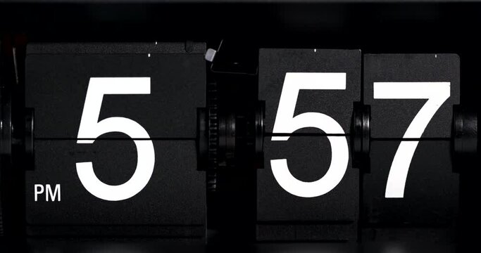 Flip Clock Mechanism 5.57 PM to 5.58 PM Black b.ackground.