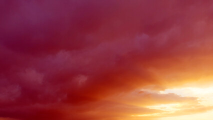red and goldish romantic sunrise clouds background - abstract 3D illustration