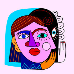 Colorful abstract art face portrait hand drawn vector illustration.