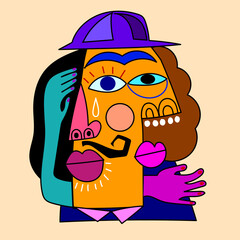 Colorful abstract art face portrait hand drawn vector illustration.