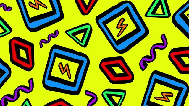 Retro 80s 90s Yellow Background Pattern Animated Shapes