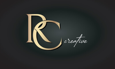 RC letters luxury jewellery fashion brand monogram, creative premium stylish golden logo icon