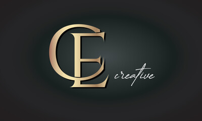 CE letters luxury jewellery fashion brand monogram, creative premium stylish golden logo icon