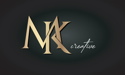 MK letters luxury jewellery fashion brand monogram, creative premium stylish modern golden logo icon