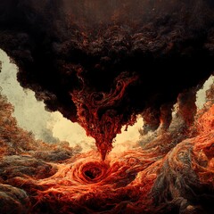 A great black wrath, spat snarling into form, abstract, background. Fantasy chaotic fractal texture. Fantastic 3D rendered illustration.