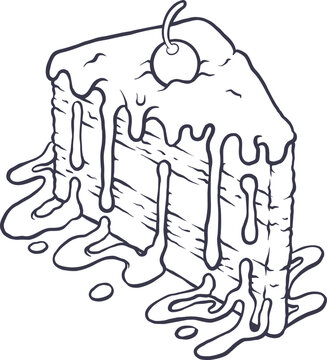slice cake with cherry, dripping icing clip art preview