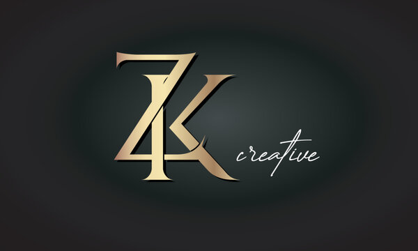 ZK letters luxury jewellery fashion brand monogram, creative premium stylish golden logo icon