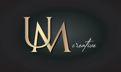 UM letters luxury jewellery fashion brand monogram, creative premium stylish golden logo icon