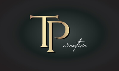 TP letters luxury jewellery fashion brand monogram, creative premium stylish golden logo icon