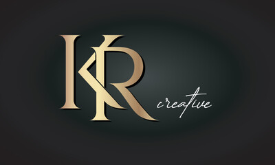 KR letters luxury jewellery fashion brand monogram, creative premium stylish golden logo icon