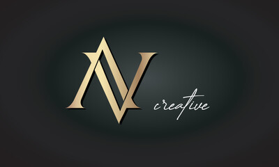 AV letters luxury jewellery fashion brand monogram, creative premium stylish golden logo icon