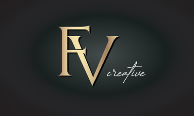 FV letters luxury jewellery fashion brand monogram, creative premium stylish golden logo icon