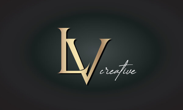 LV letters luxury jewellery fashion brand monogram, creative premium stylish golden logo icon