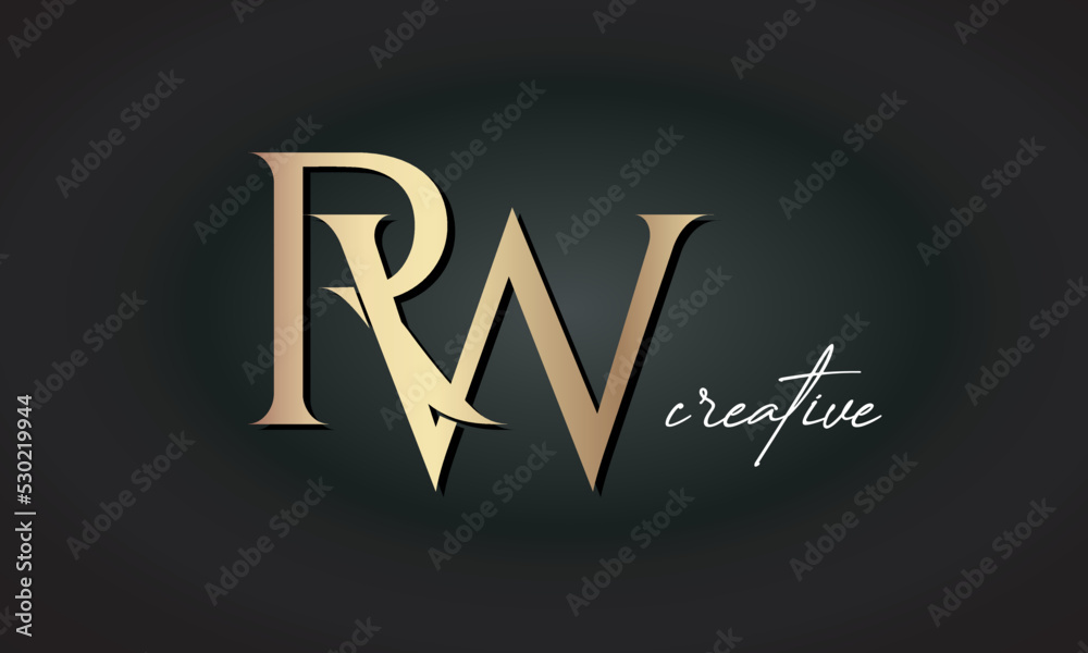 Wall mural rw letters luxury jewellery fashion brand monogram, creative premium stylish golden logo icon