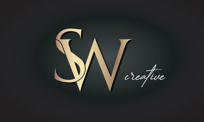 SW letters luxury jewellery fashion brand monogram, creative premium stylish golden logo icon - obrazy, fototapety, plakaty