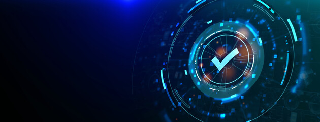 Standard quality control. Certification. Business, technology, internet and networking concept. 3d illustration