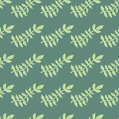 Hand drawn branches with leaves seamless pattern. Simple organic background.
