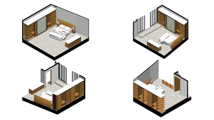 Isometric Architectural Projection - AI Interior Isometric Bedroom
