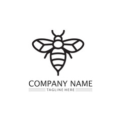 Honey and bee icon logo vector animal design and illustration